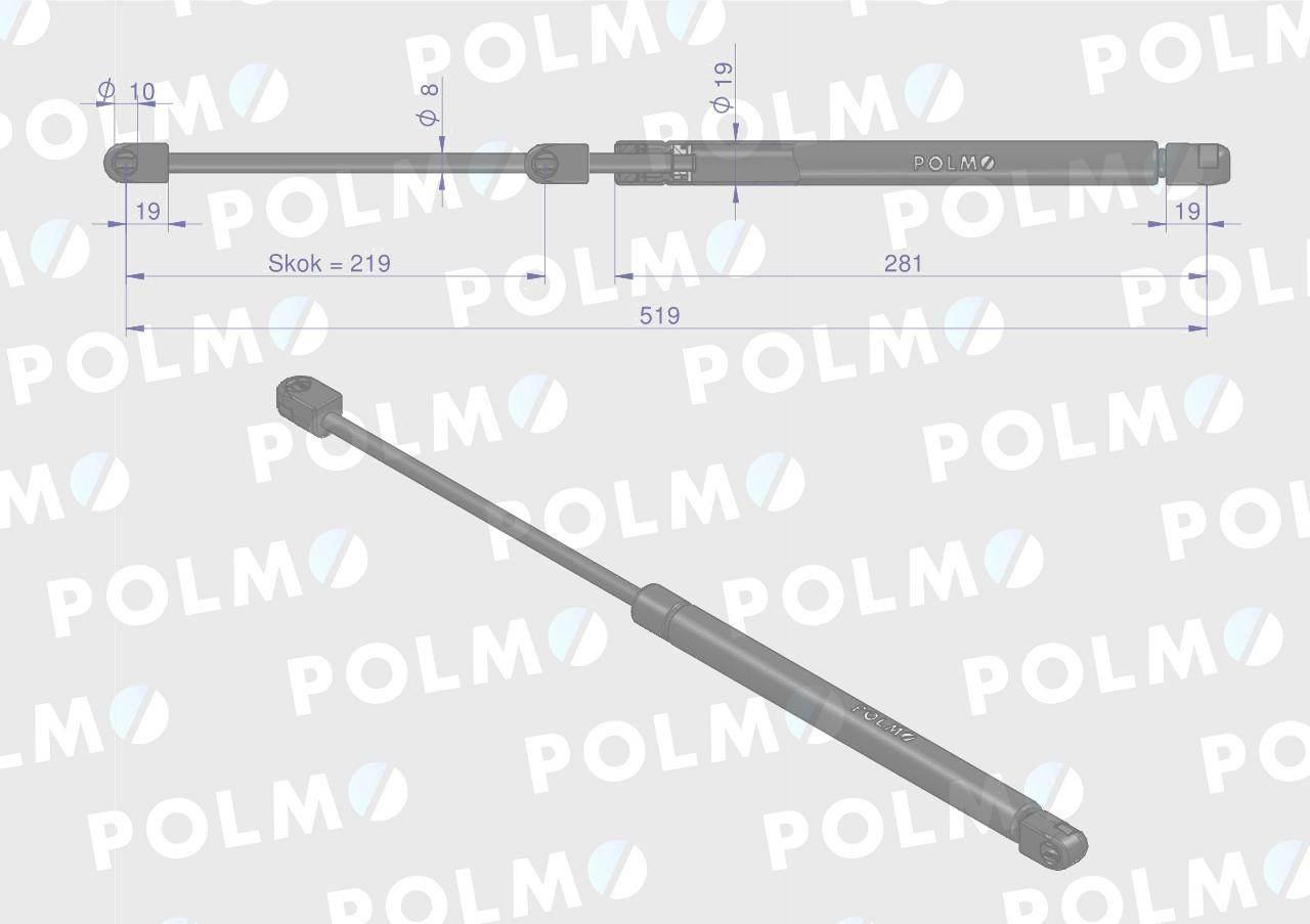 Siłownik szyby tylnej L max. 519mm 65419004 0.920.8140.3 SAME POLMO - zdjęcie 2