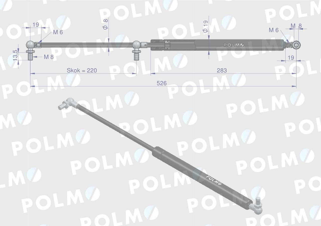 Siłownik szyby tylnej L max. 526mm 65415004 MASSEY FERGUSON POLMO - zdjęcie 2