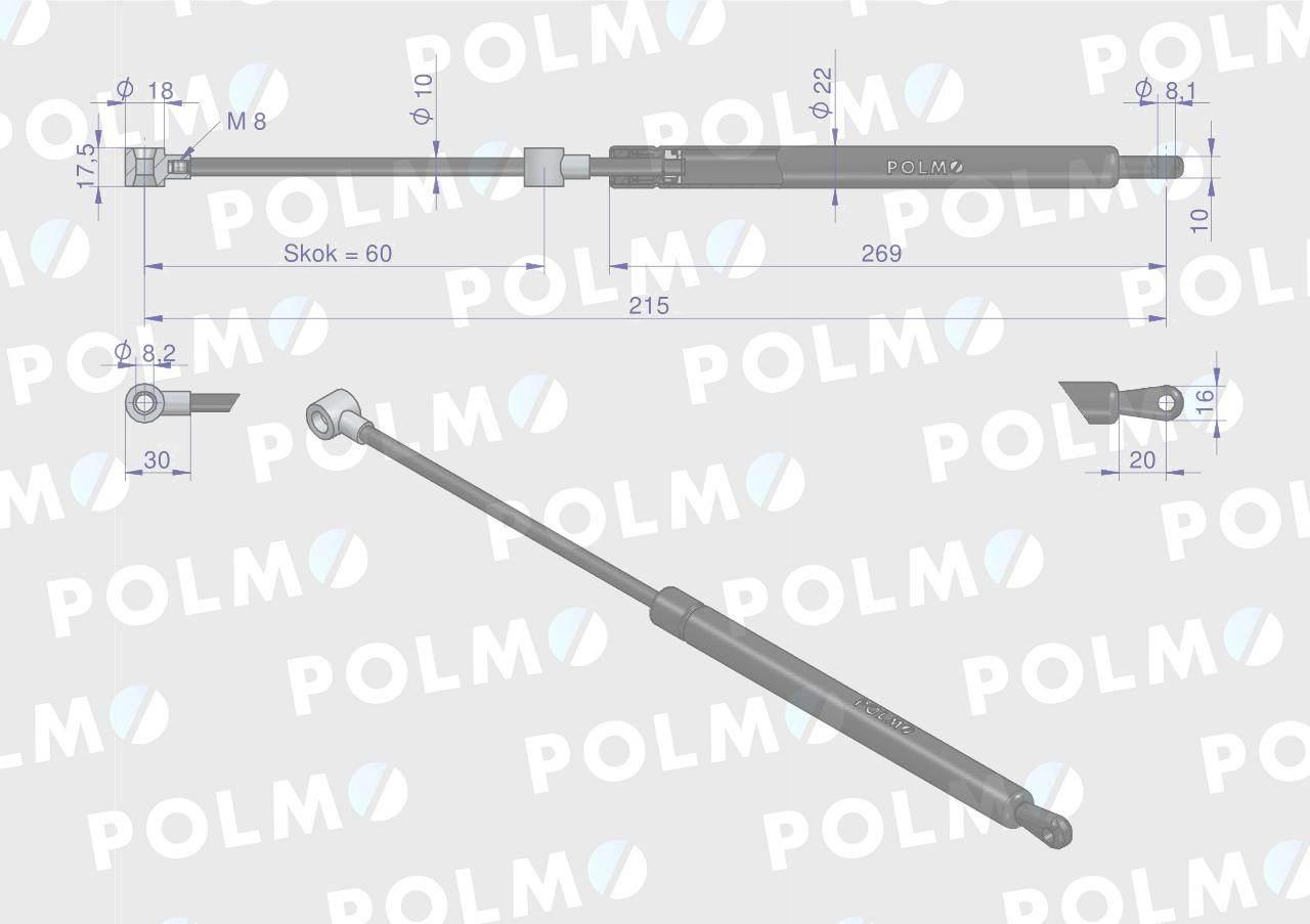 Siłownik szyby przedniej L max. 215mm 65499068 DIETEG POLMO 32147P - zdjęcie 2