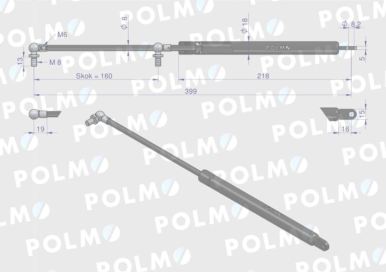 Siłownik szyby przedniej. tylnej L max. 399mm 65499074 FRITZMEIER POLMO - zdjęcie 2