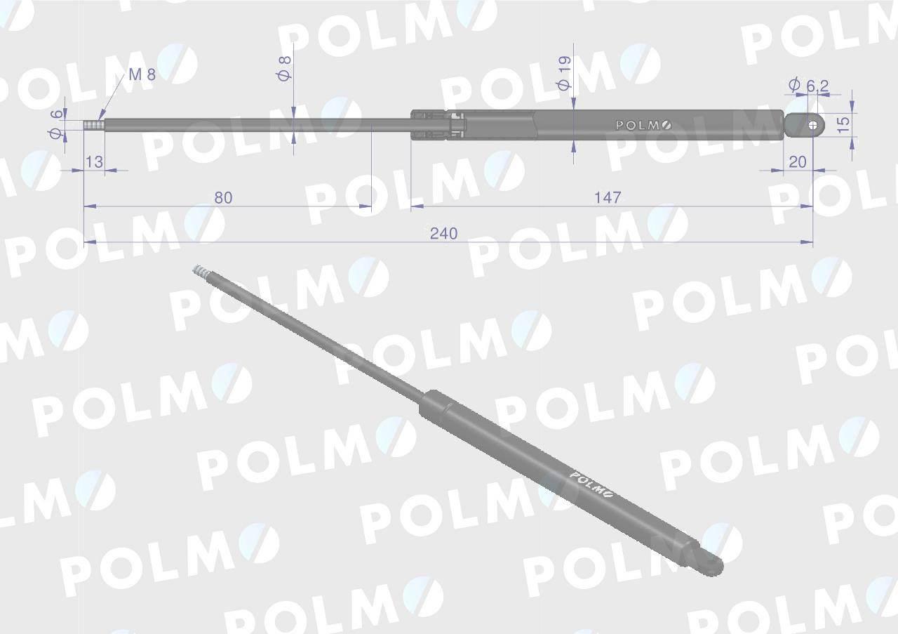 Siłownik szyby tylnej. szyberdachu L max. 240mm 65412022 JOHN DEERE POLMO - zdjęcie 2