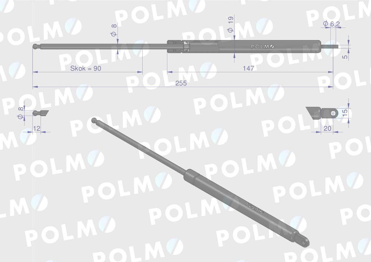 Siłownik szyberdachu L max. 255mm 65417046 FIAT POLMO 5125289P - zdjęcie 2