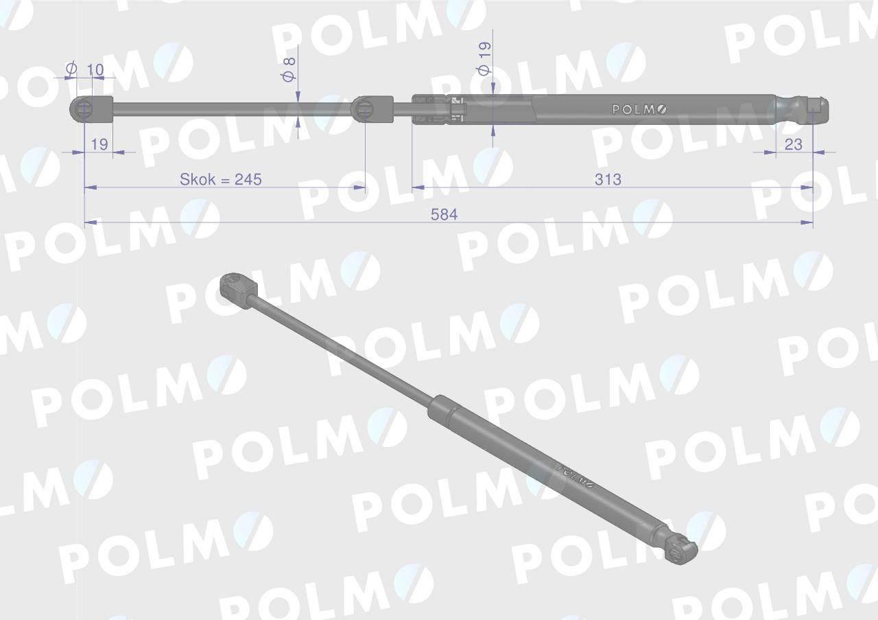 Siłownik szyby tylnej L max. 584mm 65421002 1-99-976-047 STEYR POLMO - zdjęcie 2
