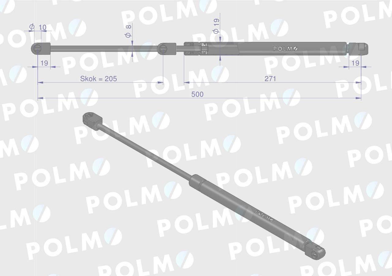 Siłownik szyby tylnej L max. 500mm 65499077 FRITZMEIER POLMO 614129P - zdjęcie 2