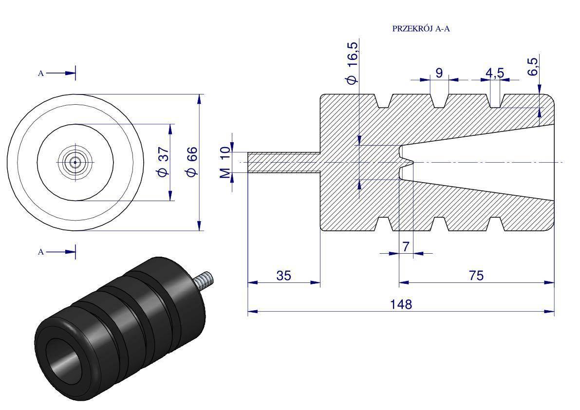 Resor. odbój gumowy śruba M10 wysokość 114mm prosty NR-188 Przyczepa - zdjęcie 2
