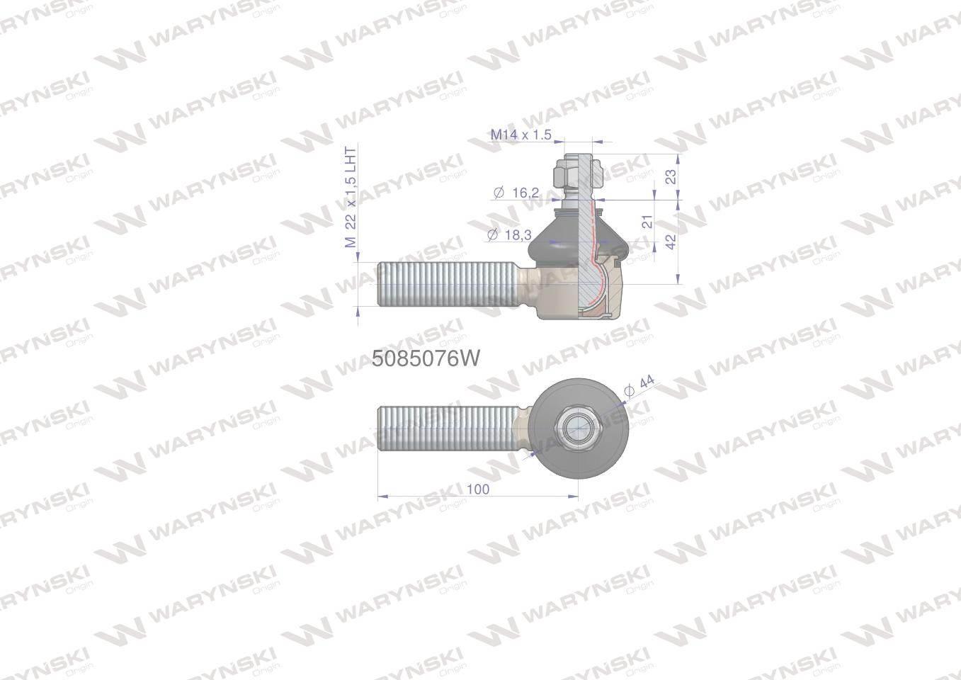 Przegub kierowniczy 100mm- M22x1,5 L 5085076 WARYŃSKI 5085076W - zdjęcie 2