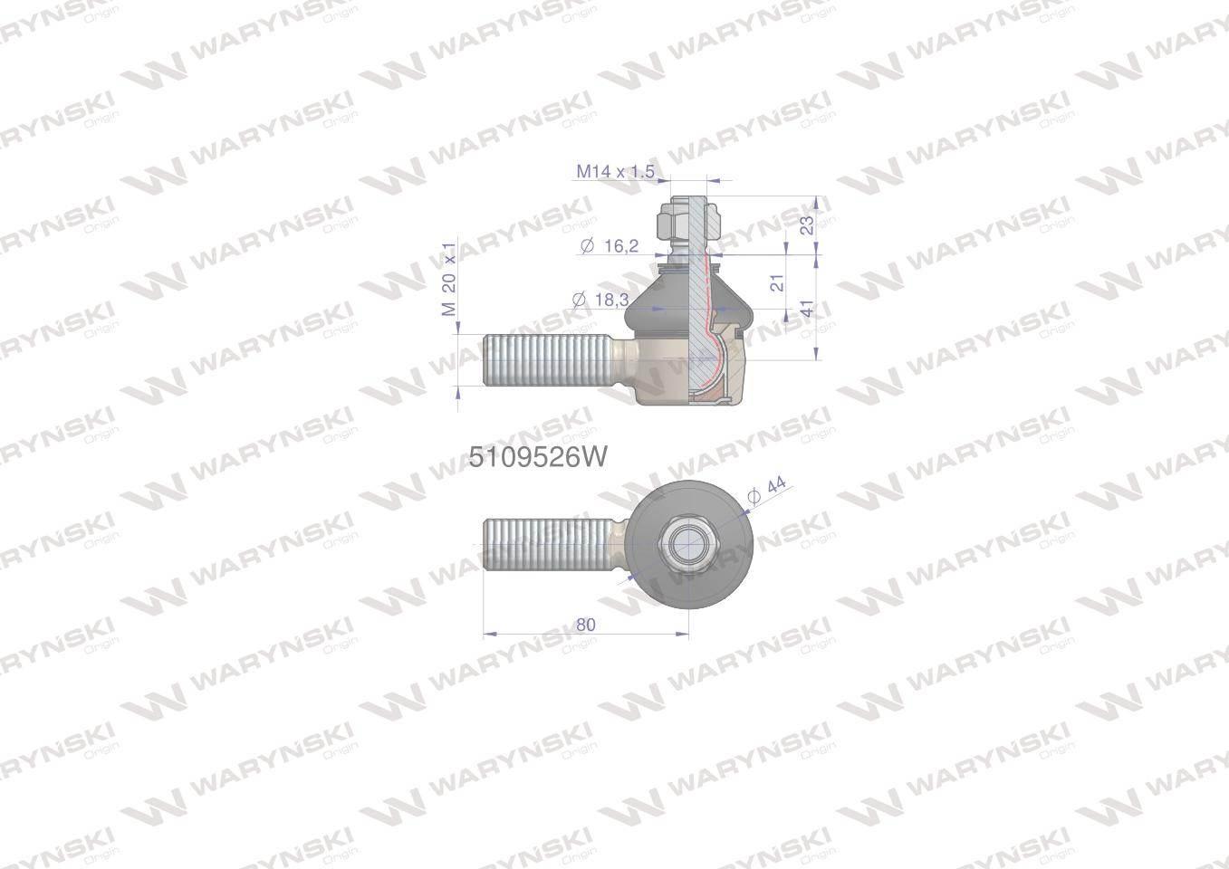 Przegub kierowniczy 80mm- M20x1 5109526 WARYŃSKI 5109526W - zdjęcie 2