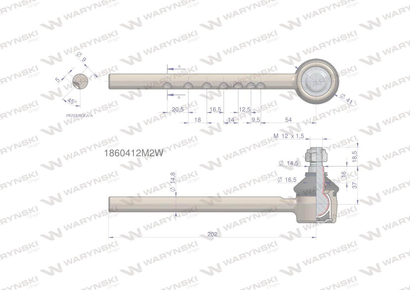 Przegub kierowniczy 202mm 1860412M2 WARYŃSKI 1860412M2W - zdjęcie 2