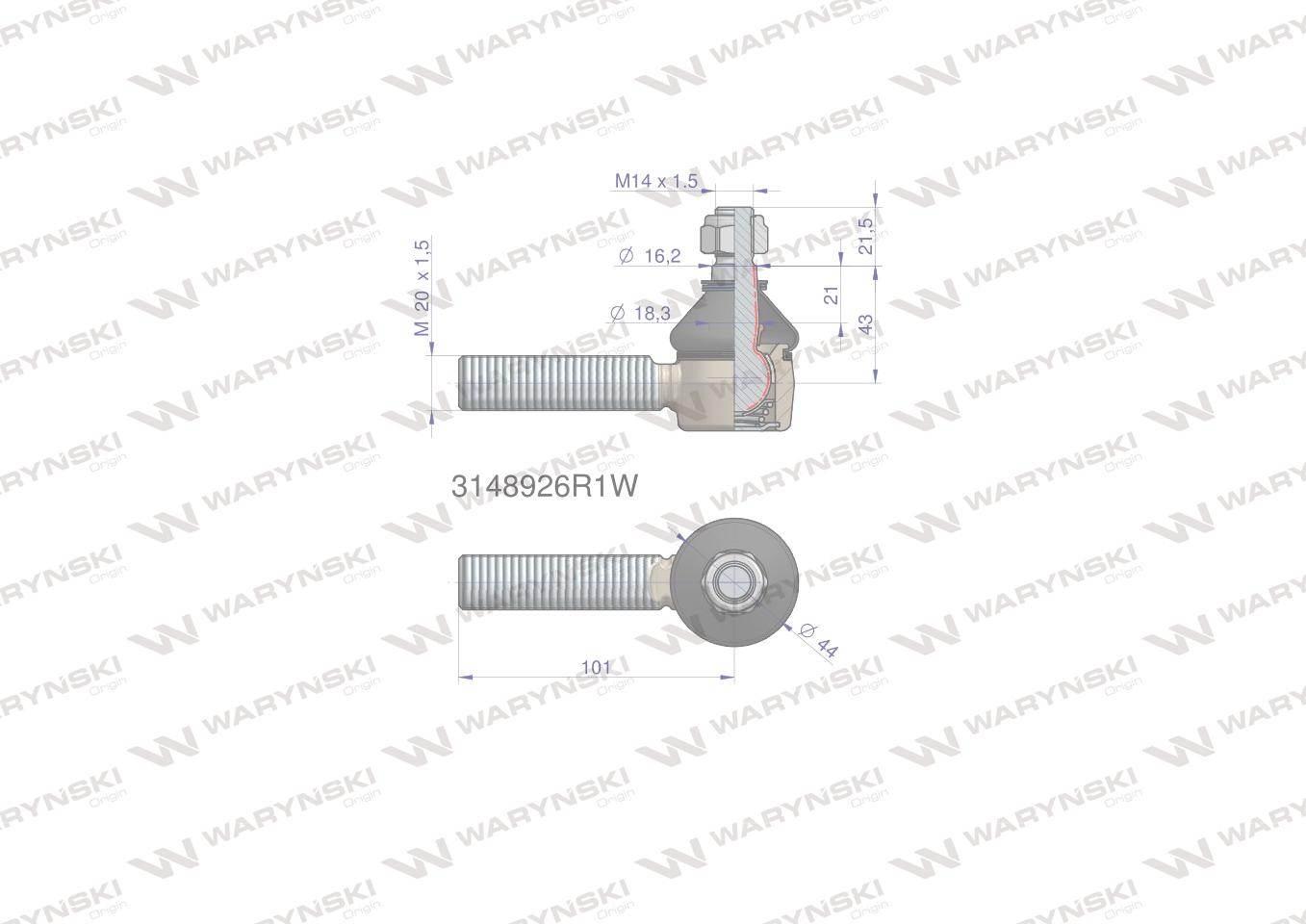 Przegub kierowniczy 101mm- M20x1,5 3148926R1 WARYŃSKI 3148926R1W - zdjęcie 2