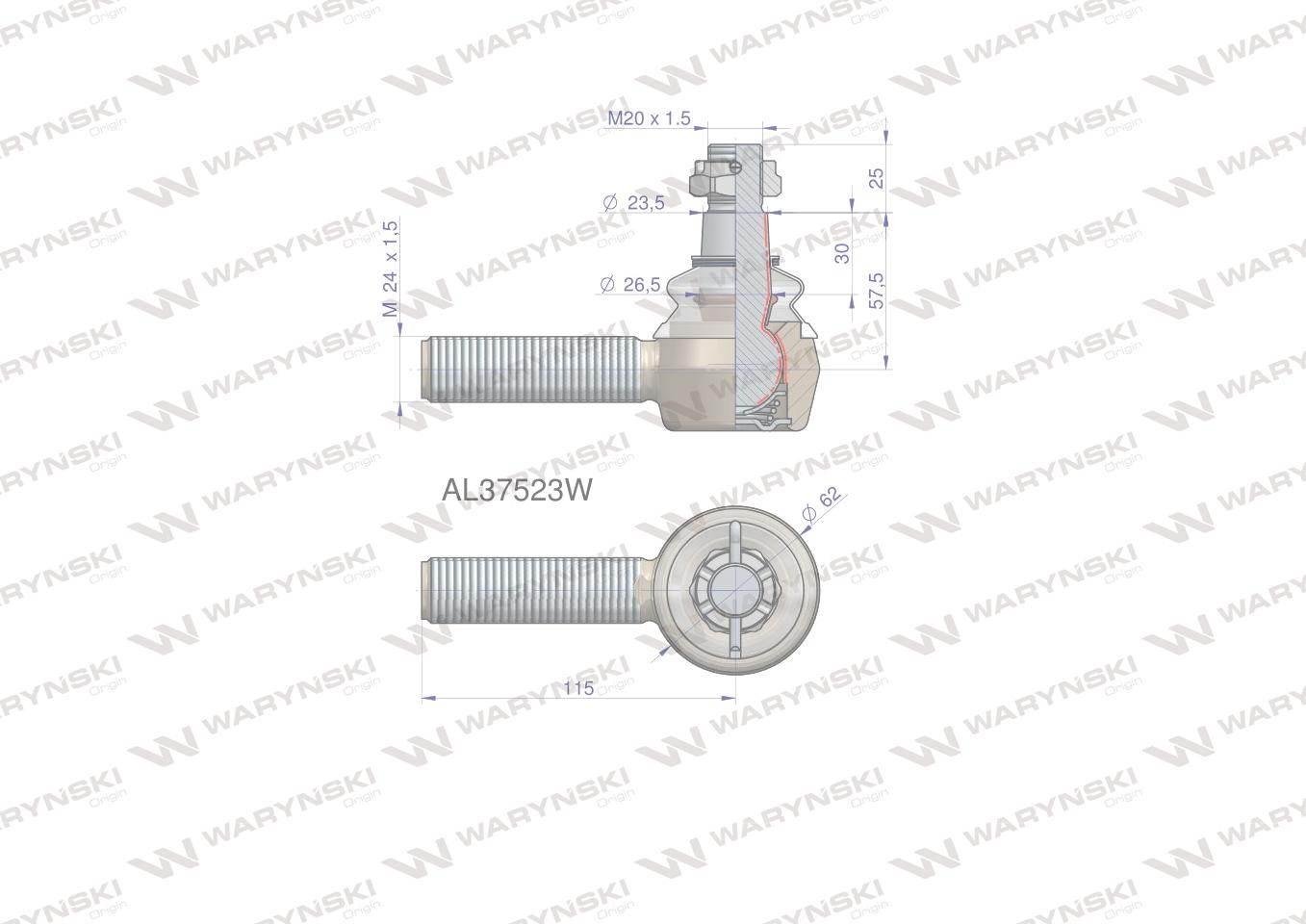 Przegub kierowniczy 115mm- M24x1,5 AL37523 WARYŃSKI AL37523W - zdjęcie 2