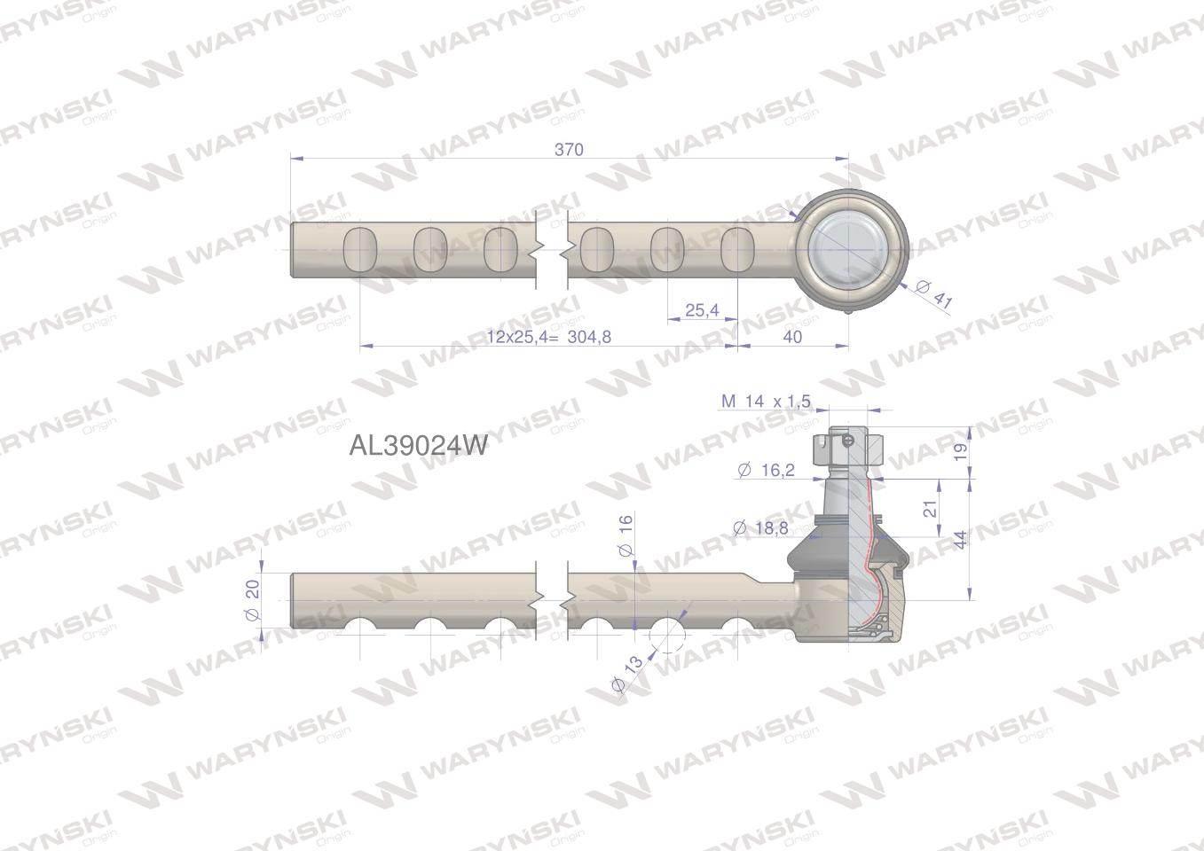 Przegub kierowniczy 370mm AL39024 WARYŃSKI AL39024W - zdjęcie 2
