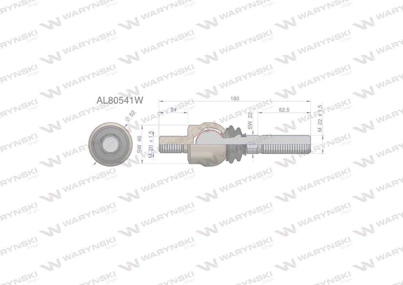 Przegub kierowniczy 180mm- M20x1,5; M22x1,5 AL80541 WARYŃSKI AL80541W - zdjęcie 2