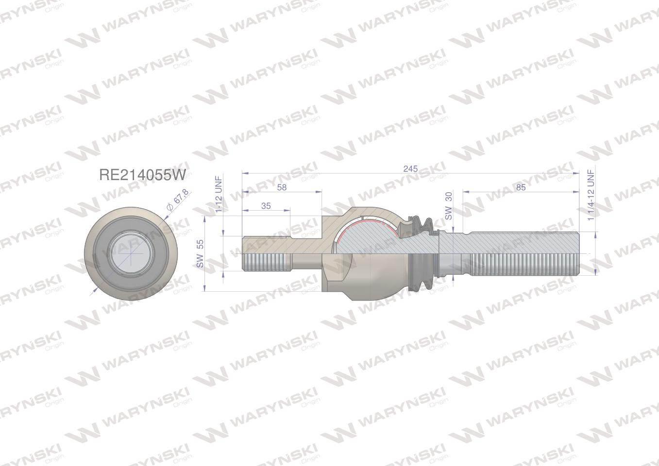Przegub kierowniczy 245mm- 1-12; 1 1/4-12 RE161023 , RE214056 WARYŃSKI - zdjęcie 2
