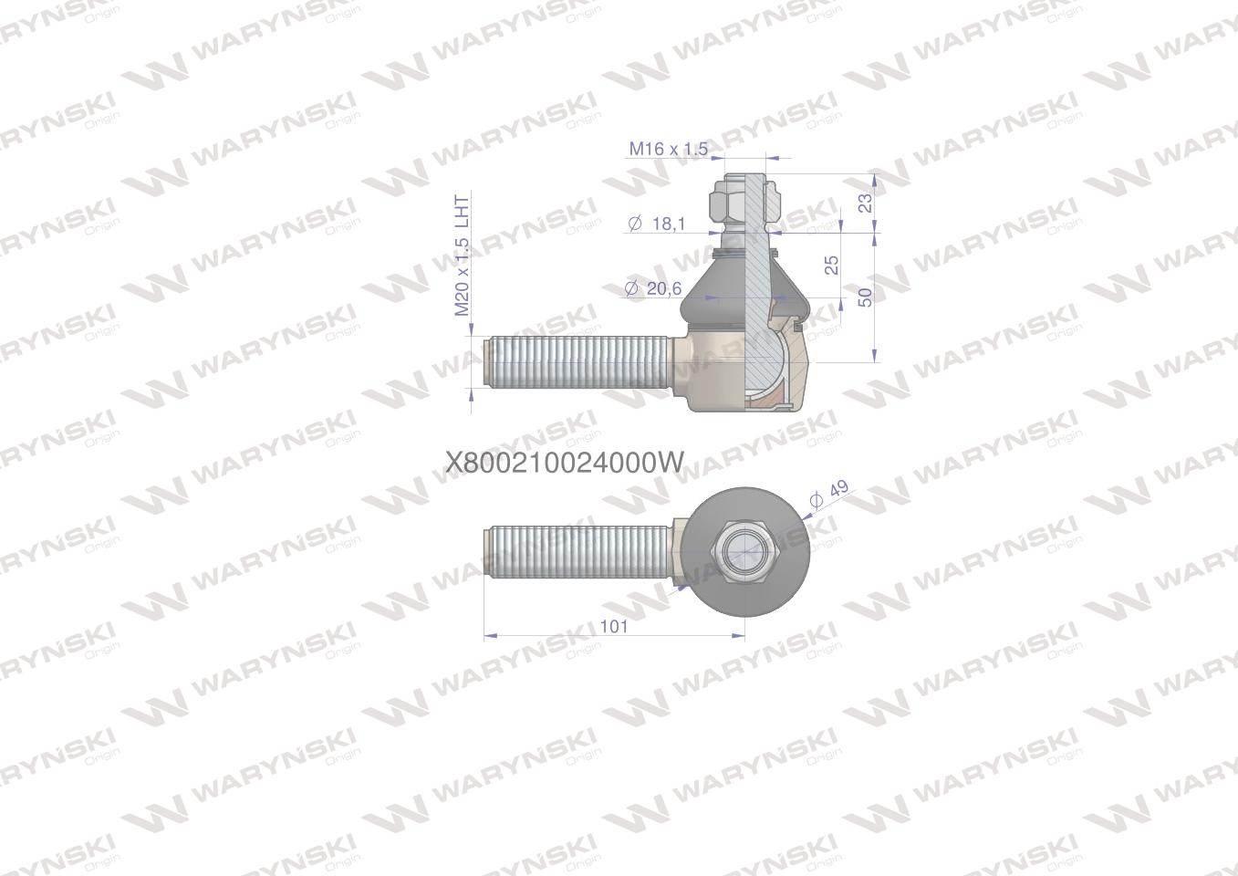 Przegub kierowniczy 101mm- M20 x 1,5 L X800210024000 WARYŃSKI - zdjęcie 2