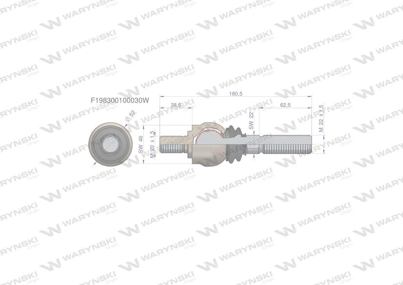 Przegub kierowniczy 180,5mm- M20x1,5; M22x1,5 F198300100030 WARYŃSKI - zdjęcie 2