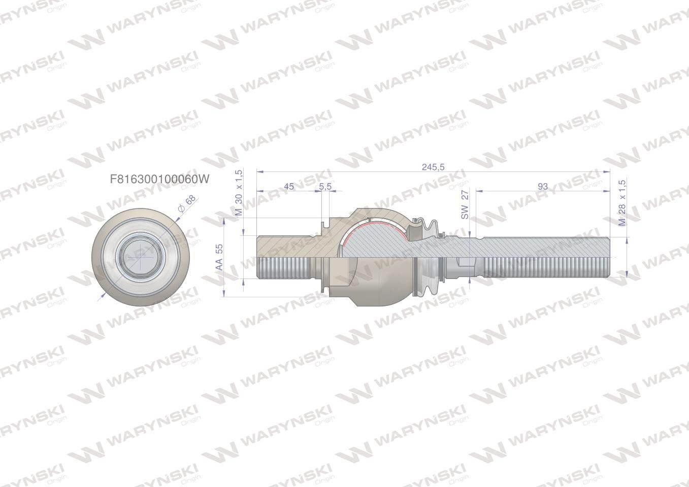Przegub kierowniczy 245,5mm- M30x1,5; M28x1,5 F816300100060 WARYŃSKI - zdjęcie 2