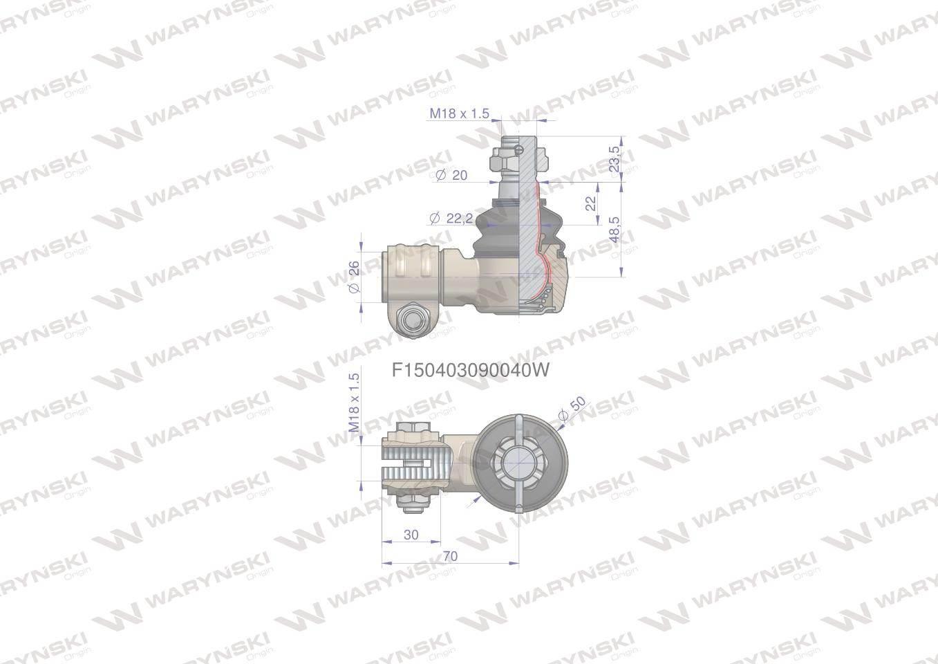 Przegub kierowniczy 70mm- M18x1,5 F150403090040 WARYŃSKI F150403090040W - zdjęcie 2