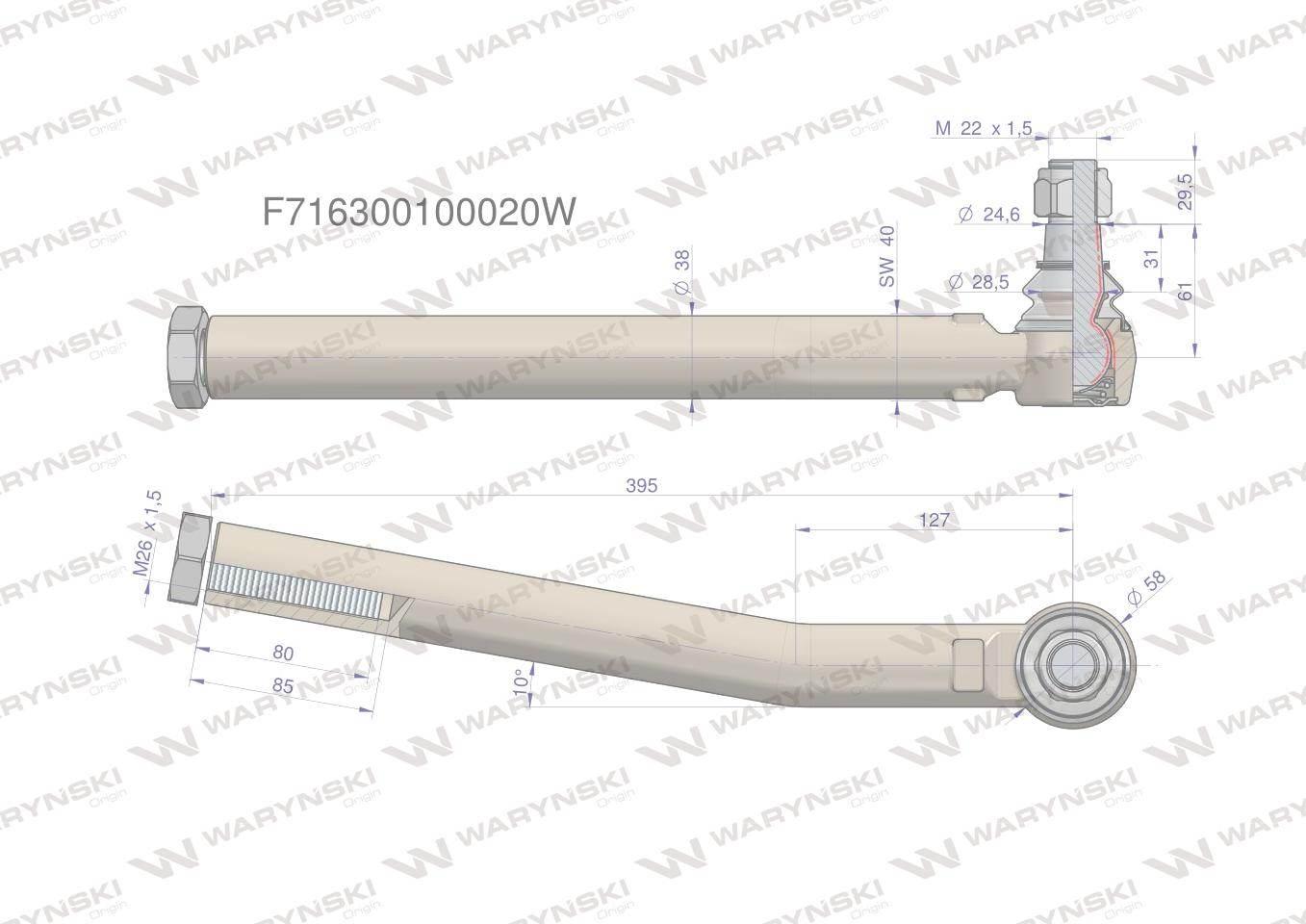 Przegub kierowniczy prawy 395mm- M26x1,5 F716300100020 WARYŃSKI - zdjęcie 2