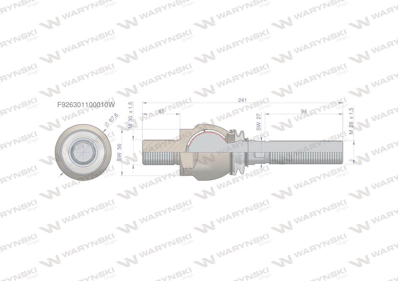 Przegub kierowniczy 241mm- M30x1,5; M28x1,5 F926301100010 WARYŃSKI - zdjęcie 2