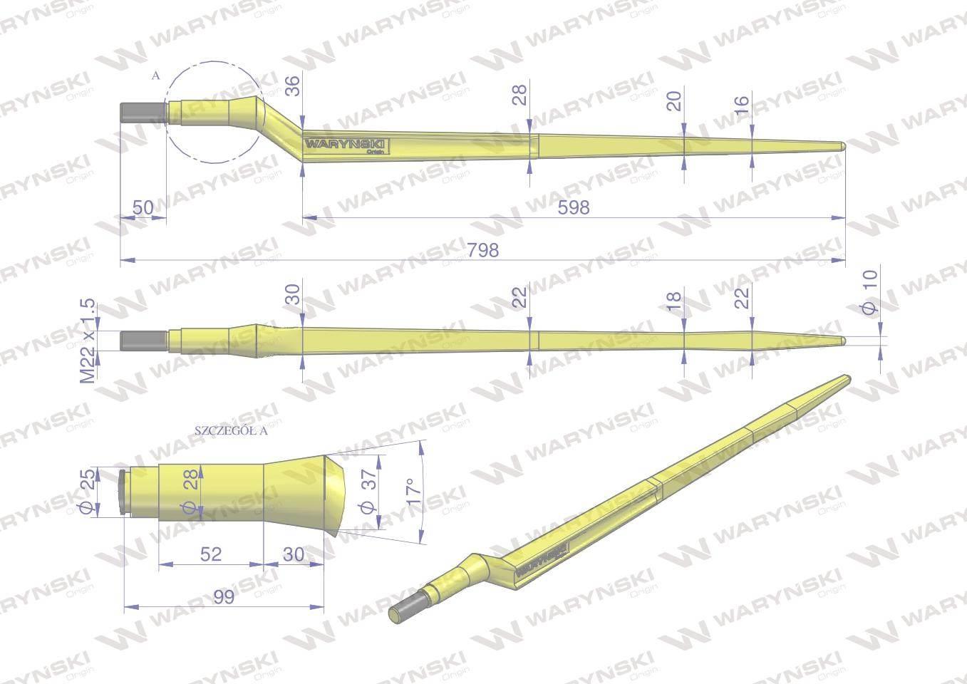 Ząb ładowacza uniwersalny Z L- 800 mm Tur WARYŃSKI W9133-800W - zdjęcie 2