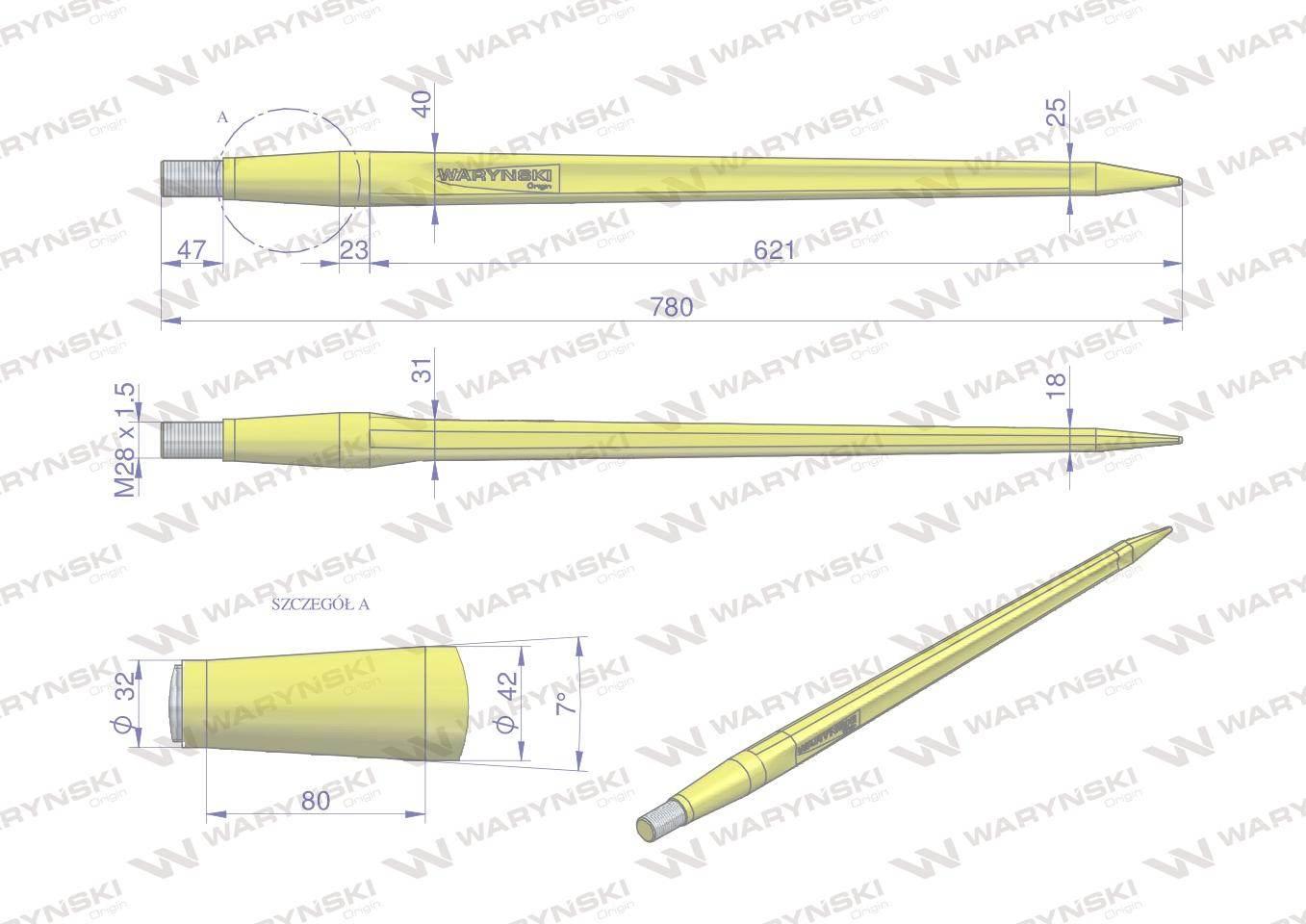 Ząb ładowacza CIĘŻKI uniwersalny prosty L- 780 mm Tur na tuleję W-5791200 W - zdjęcie 2
