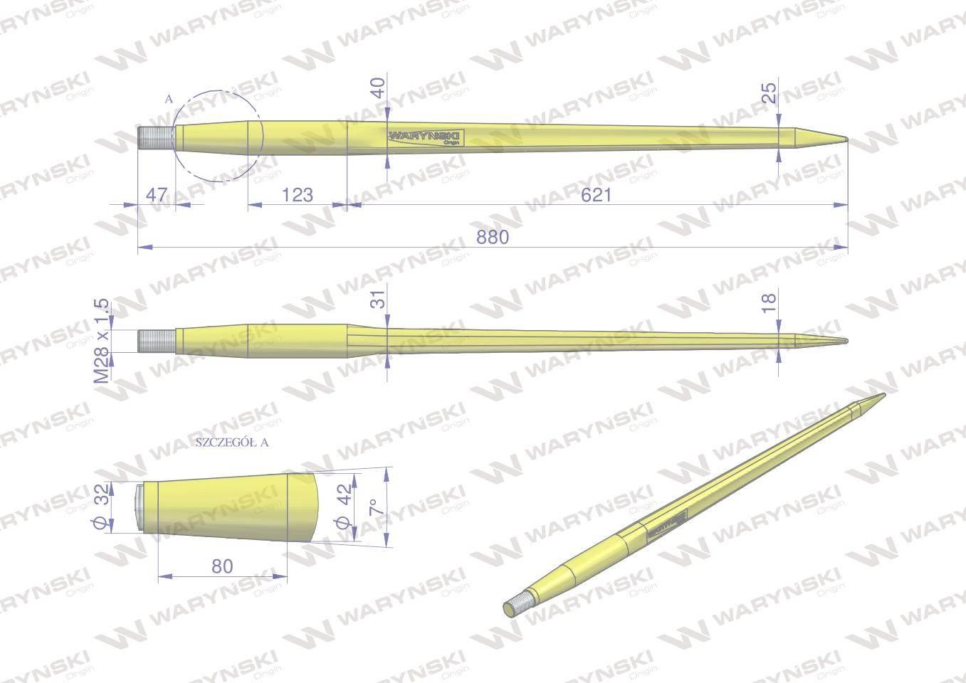 Ząb ładowacza CIĘŻKI uniwersalny prosty L- 880 mm Tur na tuleję W-5791200 W - zdjęcie 2
