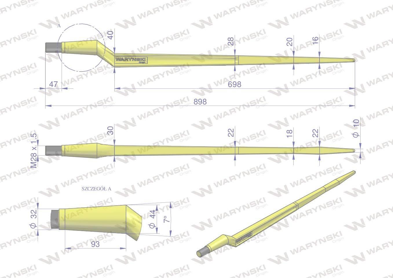 Ząb ładowacza CIĘŻKI uniwersalny Z L- 880 mm Tur na tuleję W-5791200 WARYŃS - zdjęcie 2