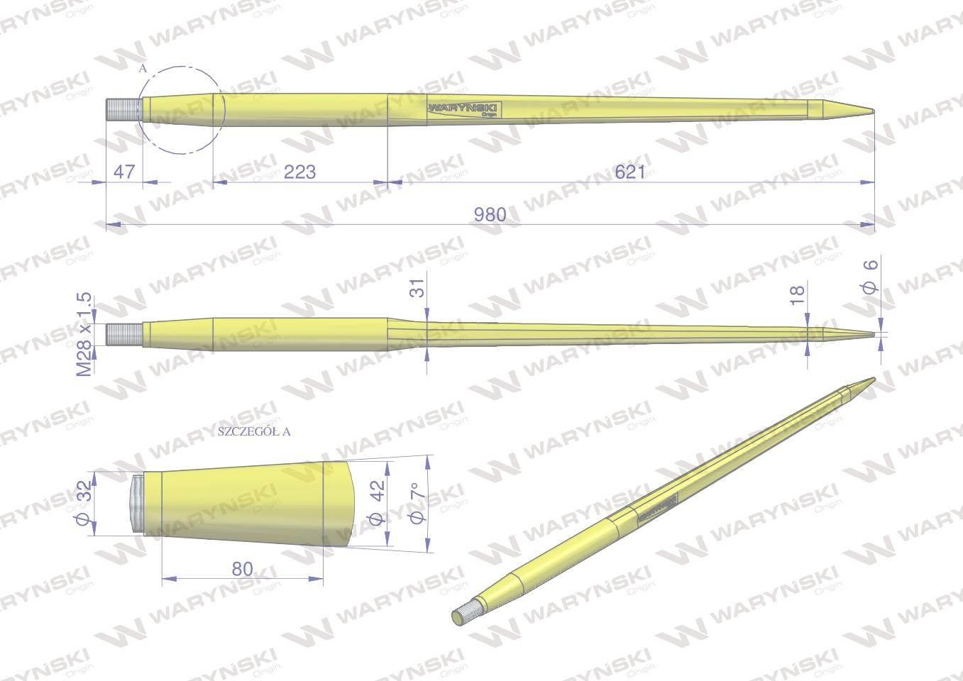 Ząb ładowacza CIĘŻKI uniwersalny prosty L- 980 mm Tur na tuleję W-5791200 W - zdjęcie 2