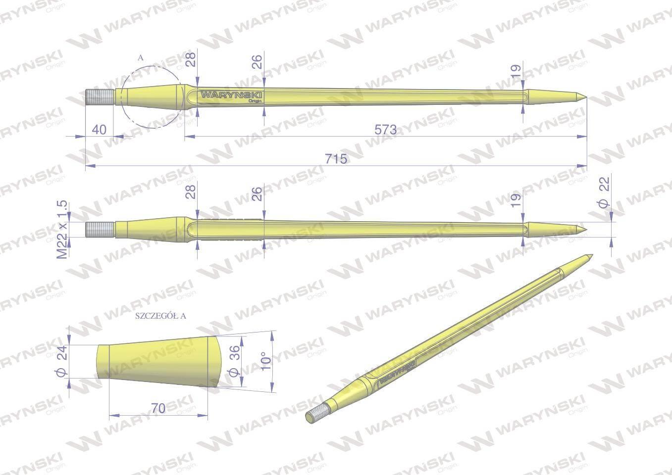 Ząb ładowacza uniwersalny prosty L- 710 mm Tur WARYŃSKI W9133-710P - zdjęcie 2