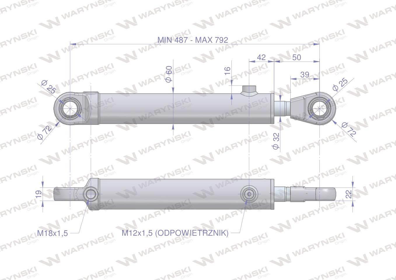 Cylinder hydrauliczny - siłownik jednostronny pomocniczy podnośnika (864099 - zdjęcie 2