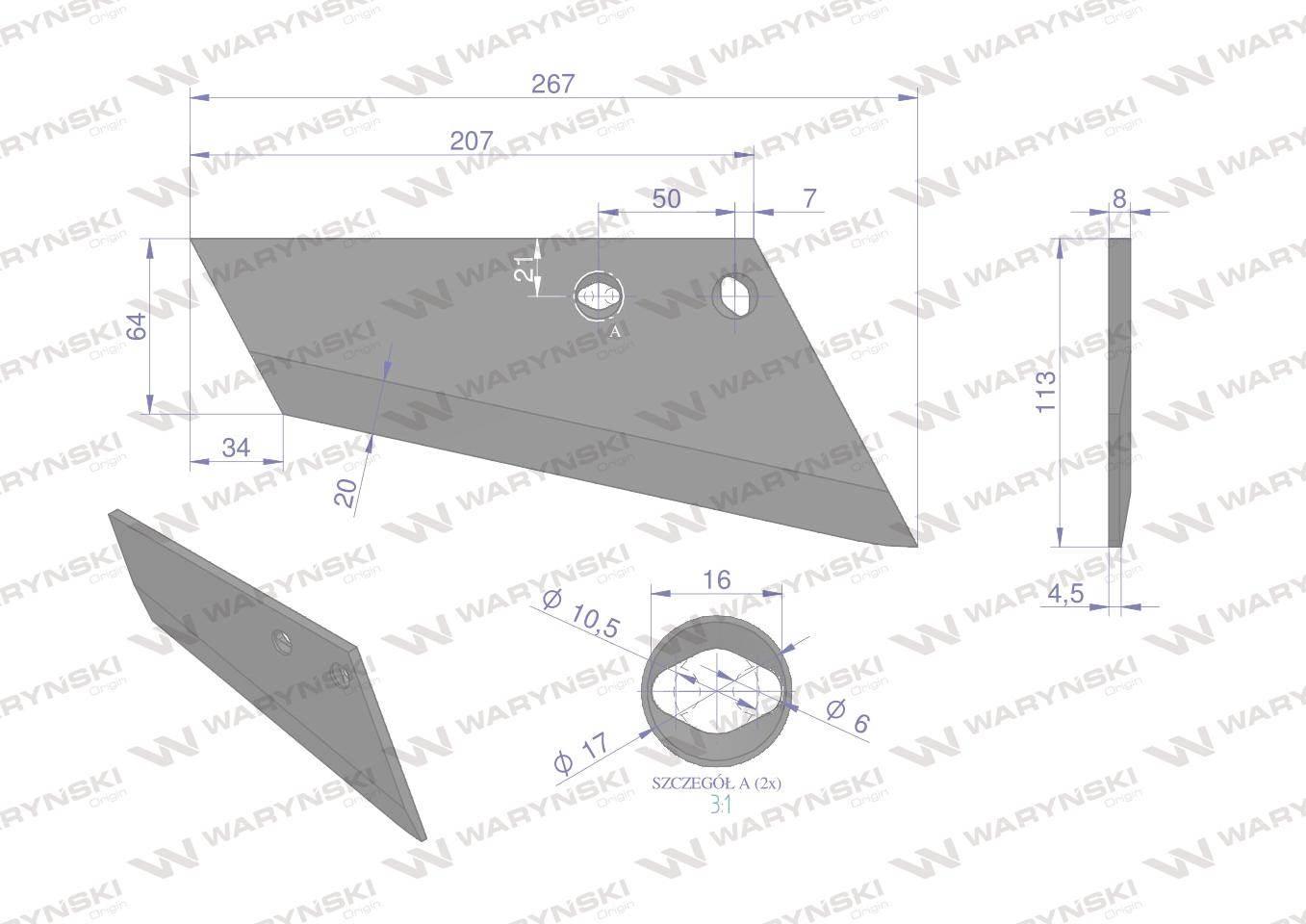 Lemiesz agregatu podorywkowego prawy 240mm/2-otwory 925361 Gruber typ Brodn - zdjęcie 3