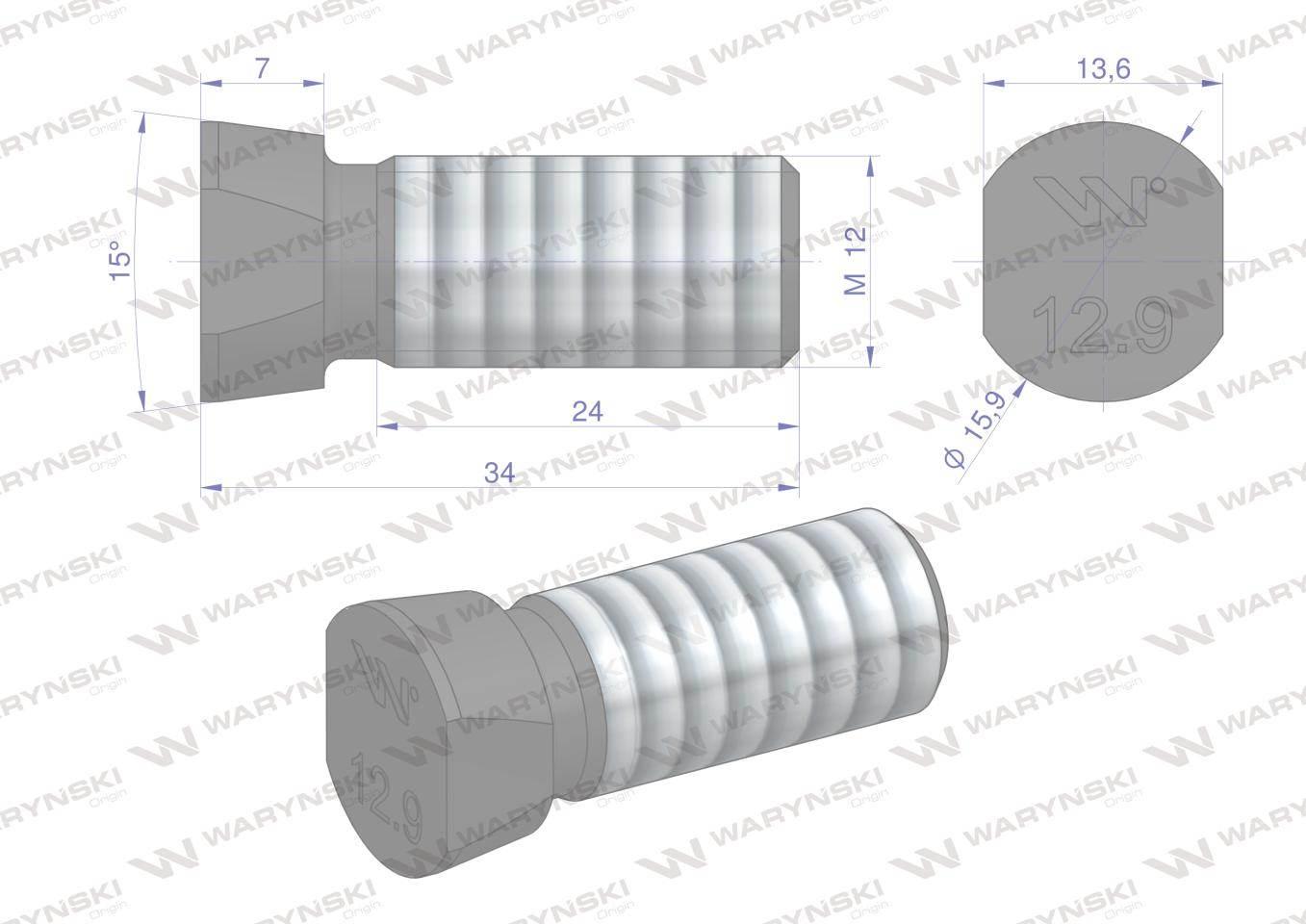 Śruba kpl. płużna oval z dwóch stron ścięta M12x34 mm kl.12.9 zastosowanie - zdjęcie 5