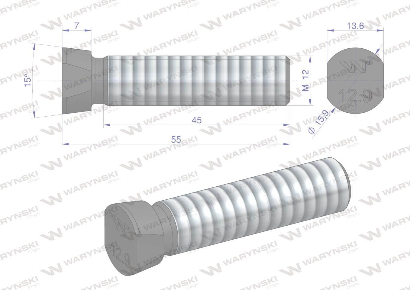 Śruba kpl. płużna oval z dwóch stron ścięta M12x55 mm kl.12.9 zastosowanie - zdjęcie 5