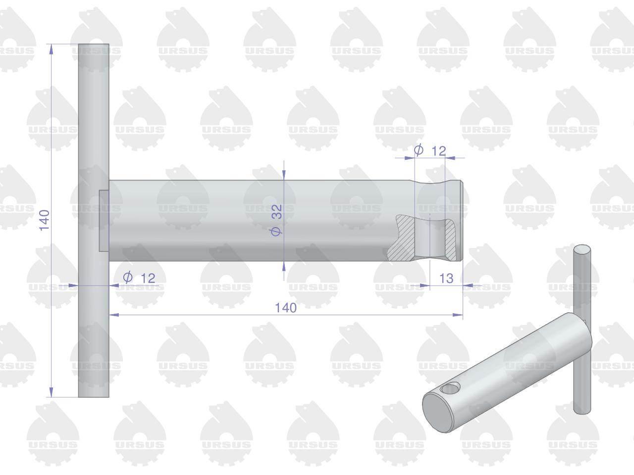 Sworzeń widłaka zaczepu dolnego C-360 ORYGINAŁ URSUS 46664030U - zdjęcie 2