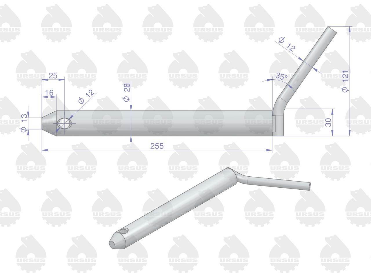 Sworzeń ramy zaczepu dolnego C-330 C-360 ORYGINAŁ URSUS 46676040U - zdjęcie 2