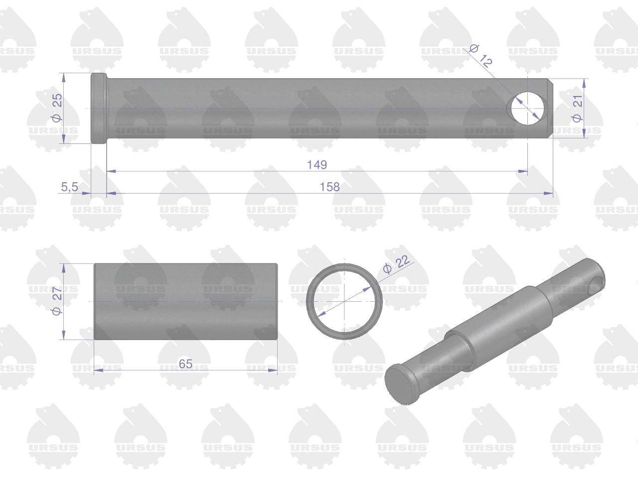 Sworzeń mocowania widłaka z ramą C-330 C-360 ORYGINAŁ URSUS 50676090U - zdjęcie 2