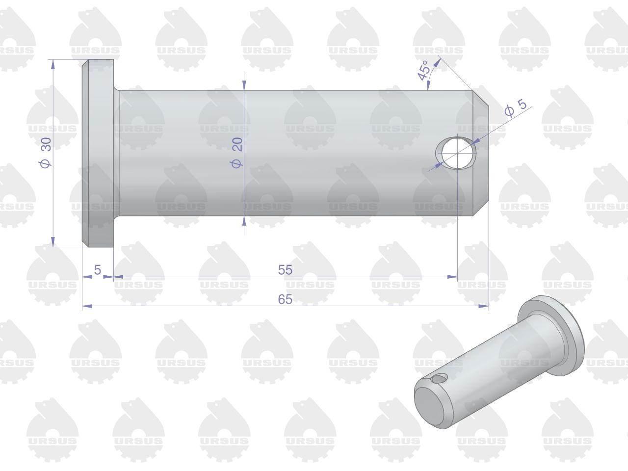 Sworzeń mocowania wieszaka L.P część dolna C-330 C-360 ORYGINAŁ URSUS - zdjęcie 2
