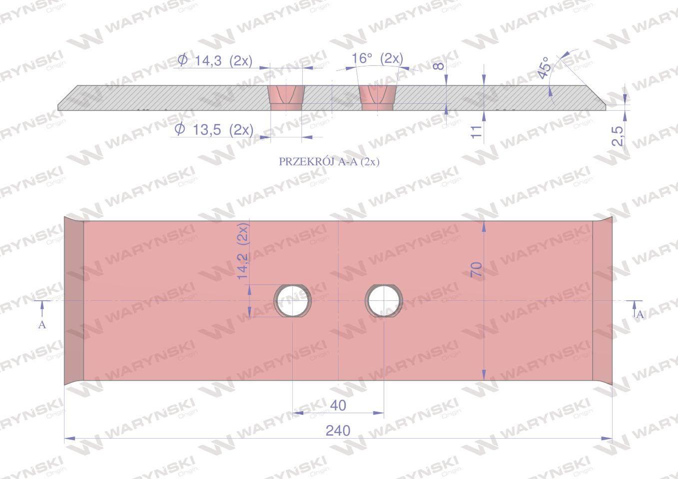 Nakładka płozy mała zastosowanie Kverneland stal borowa WARYŃSKI W-063600A - zdjęcie 2