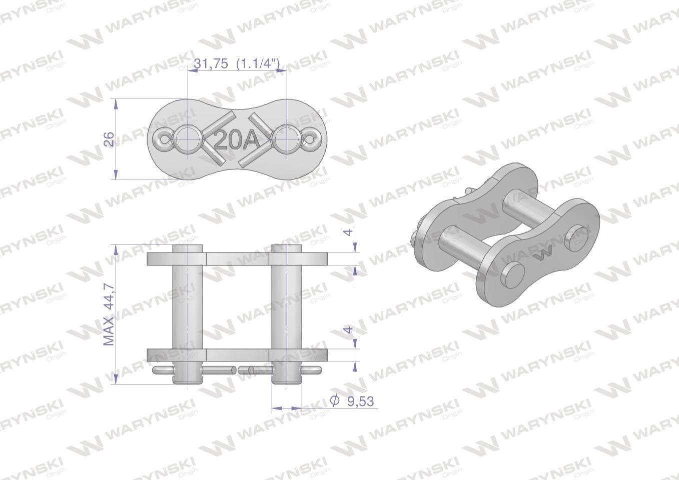Zamek łańcucha wzmocniony Z20A-1 ANSI A 100 (R1 1.1/4) Waryński W-Z20A1 - zdjęcie 2