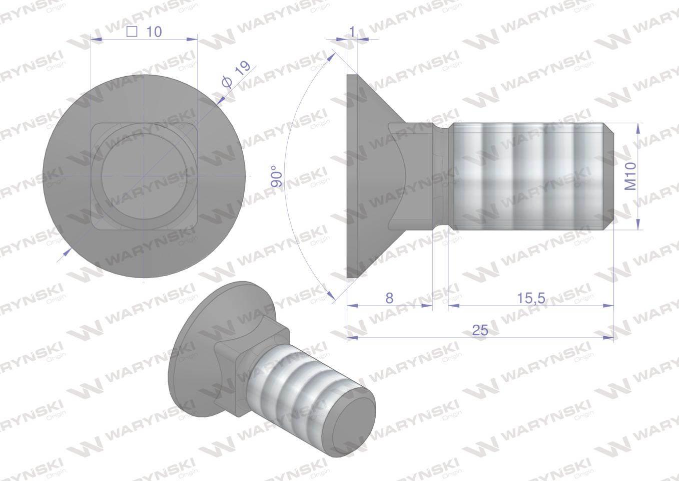 Śruba kpl. płużna podsadzana D 608 M10x25 mm kl.10.9 Waryński 25szt - zdjęcie 4
