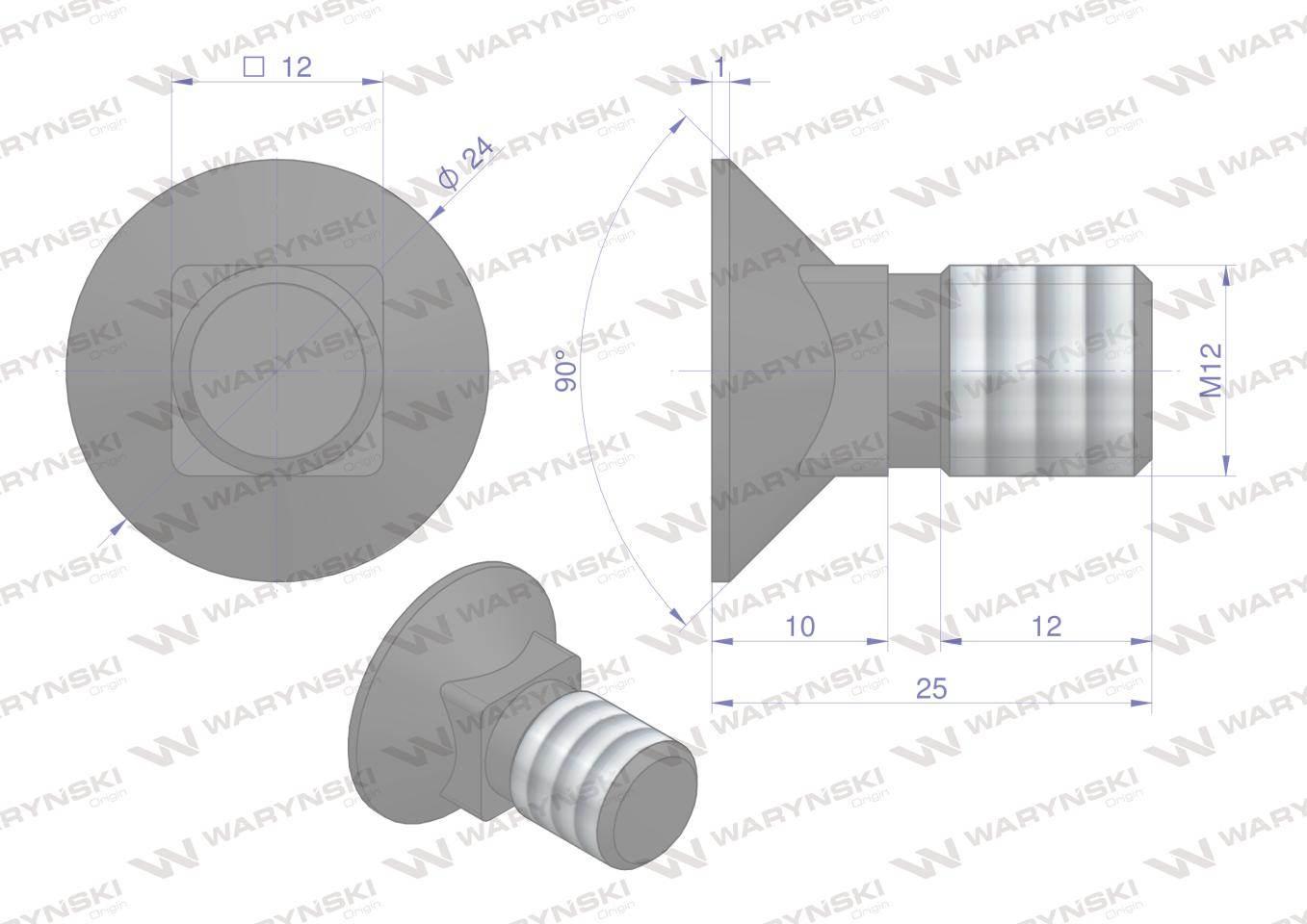 Śruba kpl. płużna podsadzana D 608 M12x25 mm kl.10.9 Waryński 25szt - zdjęcie 5