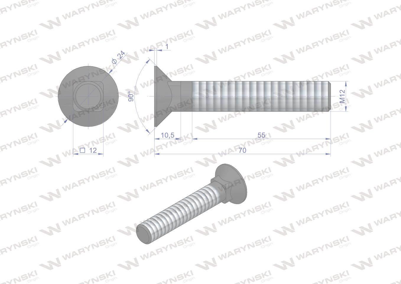 Śruba kpl. płużna podsadzana D 608 M12x70 mm kl.10.9 zastosowanie Gruber Wa - zdjęcie 5