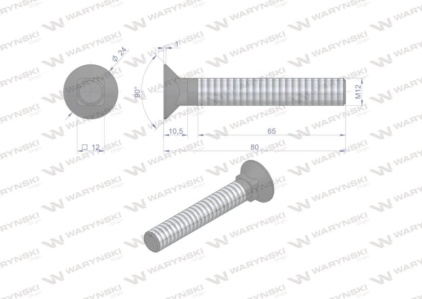 Śruba kpl. płużna podsadzana D 608 M12x80 mm kl.10.9 zastosowanie Gruber Wa - zdjęcie 5