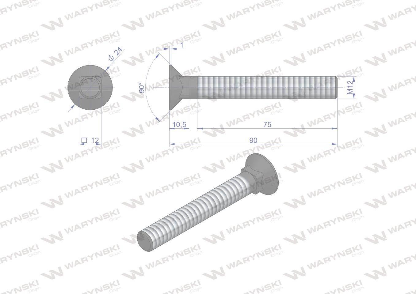 Śruba kpl. płużna podsadzana D 608 M12x90 mm kl.10.9 zastosowanie Gruber Wa - zdjęcie 5