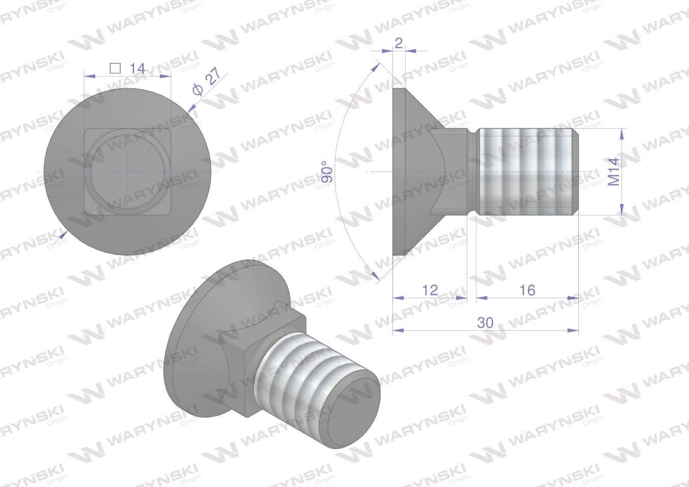 Śruba kpl. płużna podsadzana D 608 M14x30 mm kl.10.9 Waryński 10szt - zdjęcie 5