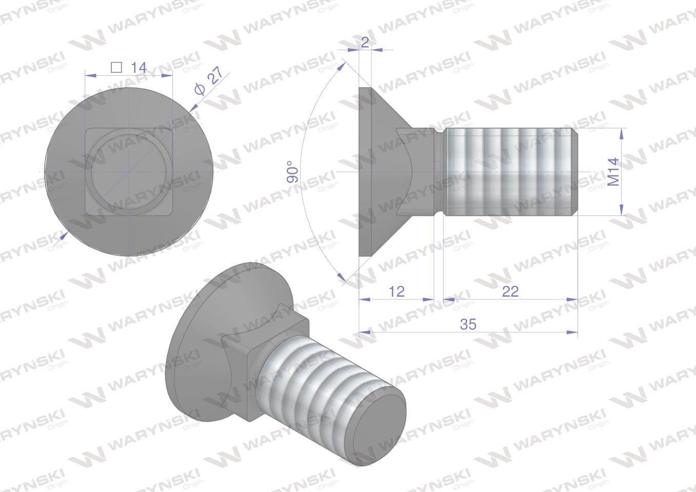Śruba kpl. płużna podsadzana D 608 M14x35 mm kl.10.9 Waryński 10szt - zdjęcie 5