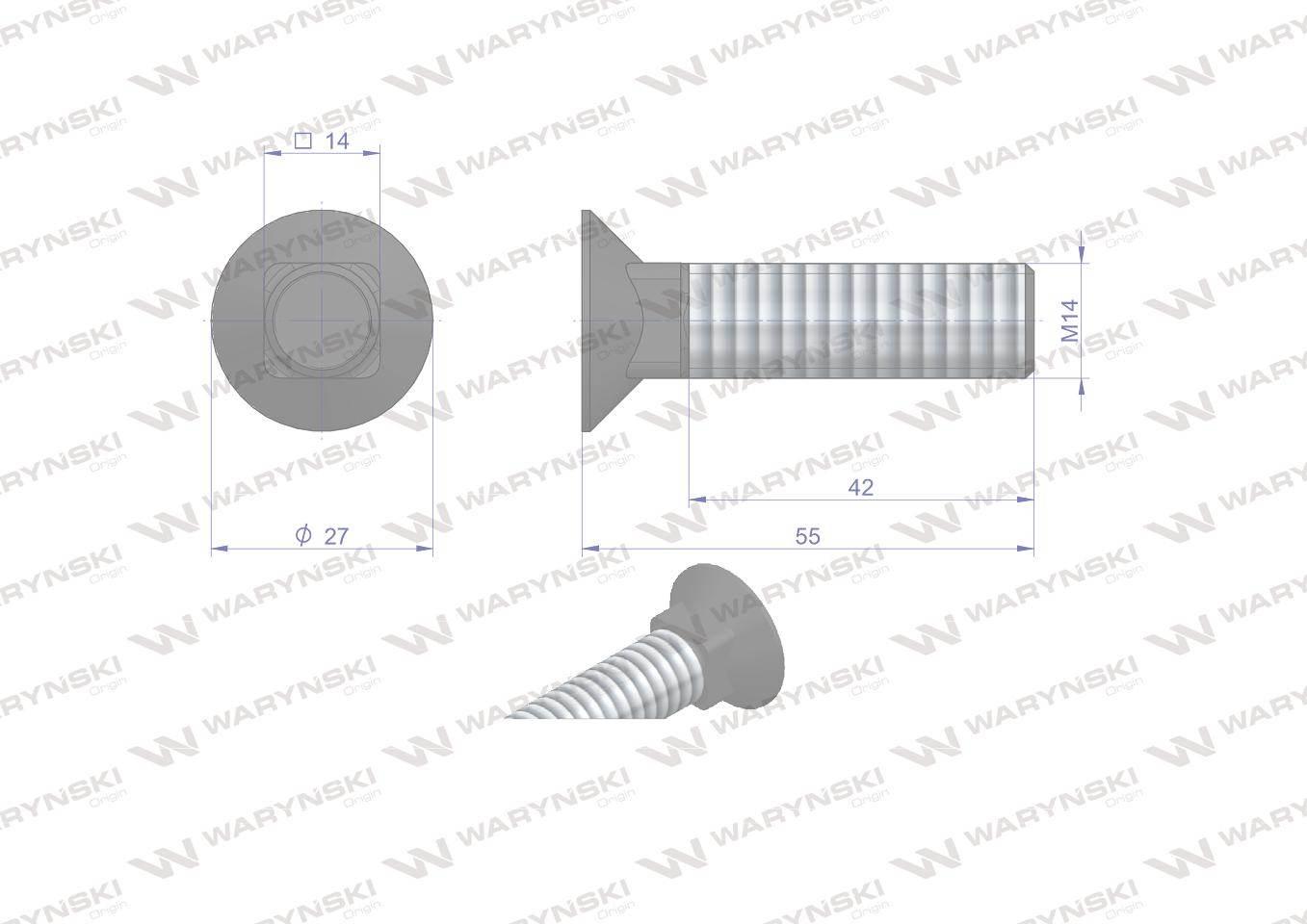 Śruba kpl. płużna podsadzana D 608 M14x55 mm kl.10.9 Waryński 10szt - zdjęcie 2