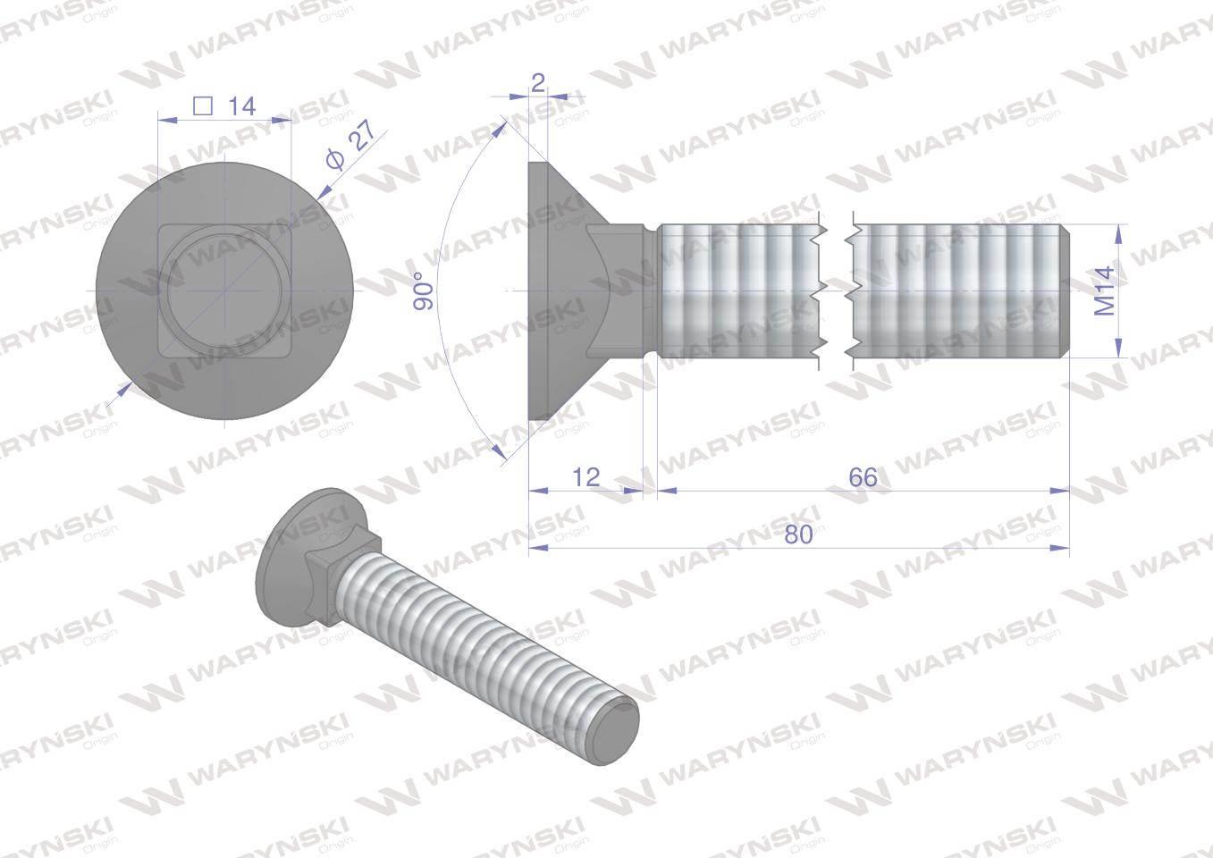 Śruba kpl. płużna podsadzana D 608 M14x80 mm kl.10.9 Waryński 10szt - zdjęcie 5