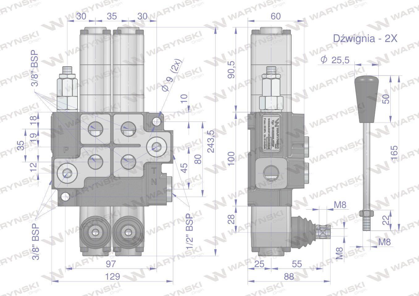 Rozdzielacz hydrauliczny 2-sekcyjny max przepływ 40L (2 sekcje - pływające) - zdjęcie 3