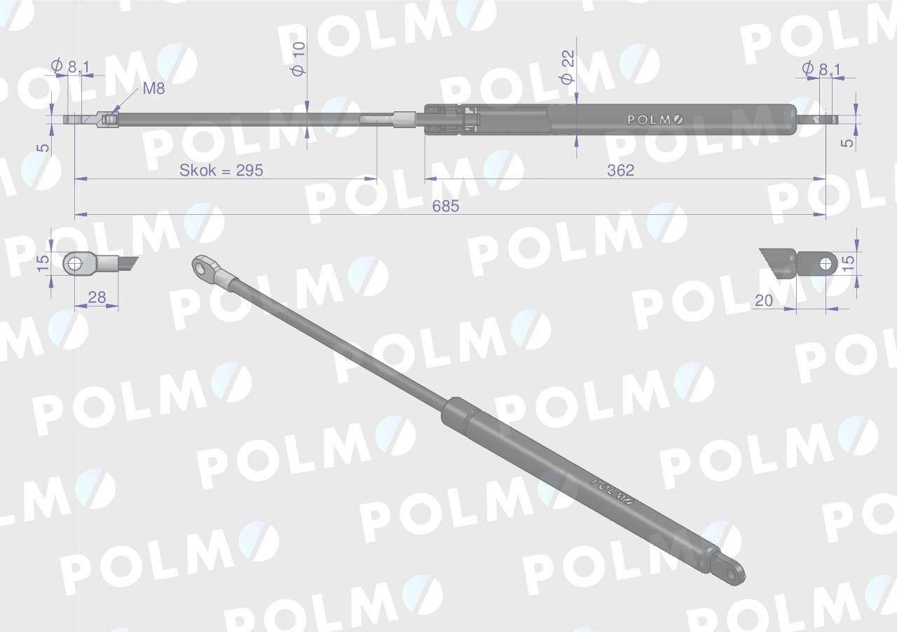 Siłownik sprężyna gazowa uniwersalna do prasy L max 685mm 084980 NEW HOLLAN - zdjęcie 3
